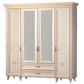 Шкаф для одежды 4-дверный с зеркалом №493 Марлен кремовый белый в Магнитогорске - magnitogorsk.mebel-74.com | фото