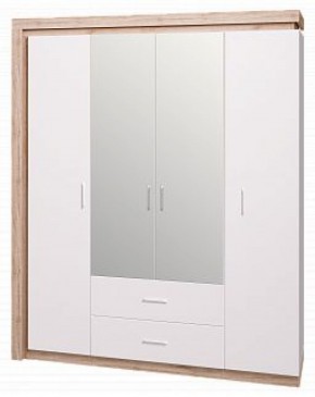 Шкаф для одежды с ящиками 4-х створчатый с зеркалом Люмен 16 в Магнитогорске - magnitogorsk.mebel-74.com | фото